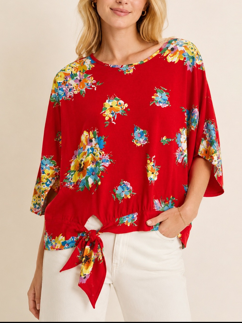 Lauren Ralph Lauren Viscose Red Floral Tie Blouse